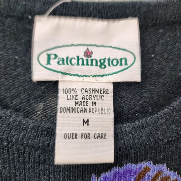 Patchington Floral Sweater Black Soft Acrylic Knit Pullover Top Crew Neck Size M - Picture 3 of 13